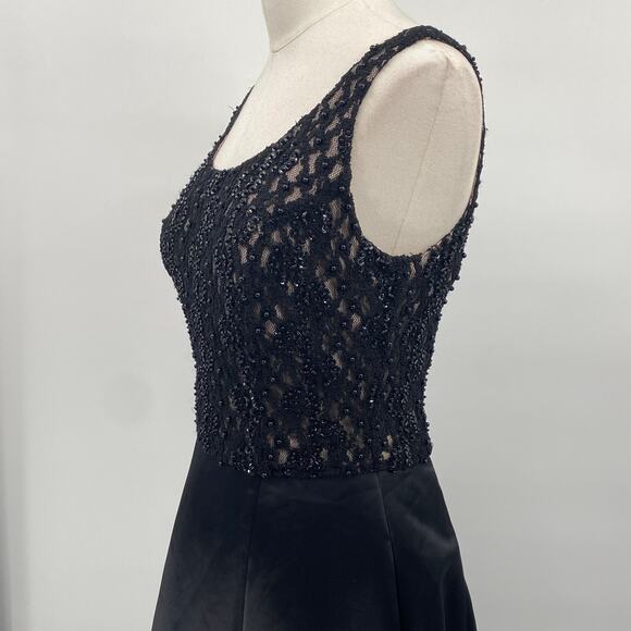 Vintage 90s Ball Gown Beaded Lace Bodice Satin A Line Fit & Flare Black Womens 4 - Picture 5 of 11